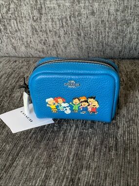 Coach Vivid Blue Peanuts Leather Mini Pouch
